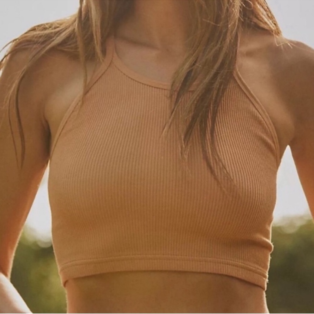 FP Movement Happiness Runs Long Crop Tank XS/S Lark Tan/Orange